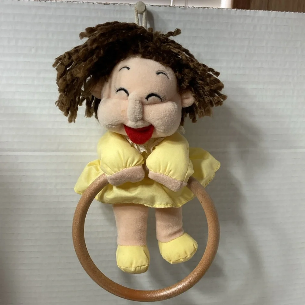 Emily Towel Hanger Plush Doll Yellow Dress Wooden Ring Holder 8” Whimsy Fun